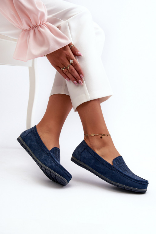 Navy Blue Women's Suede Moccasins S.Barski LR755