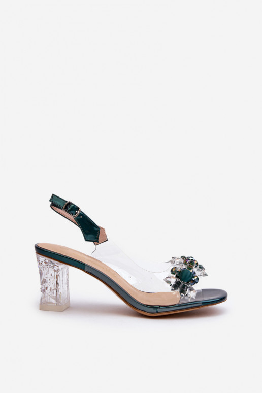 Transparent sandals on a heel with decorations in green D&A MR38-D1 Transparent sandals on a heel with decorations in green D&A MR38-D1