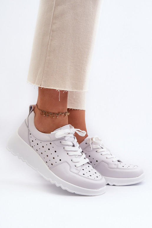 Women's Openwork Wedge Sneakers Natural Leather Light Grey S.Barski LR482 Women's Openwork Wedge Sneakers Natural Leather Light Grey S.Barski LR482