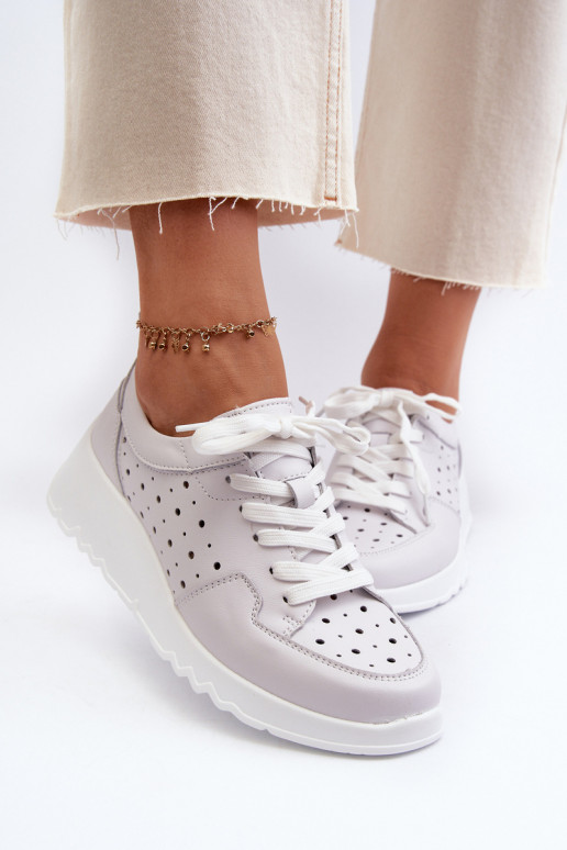 Women's Openwork Wedge Sneakers Natural Leather Light Grey S.Barski LR482 Women's Openwork Wedge Sneakers Natural Leather Light Grey S.Barski LR482