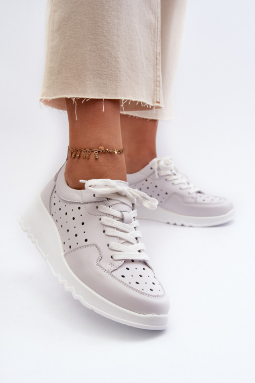 Women's Openwork Wedge Sneakers Natural Leather Light Grey S.Barski LR482 Women's Openwork Wedge Sneakers Natural Leather Light Grey S.Barski LR482