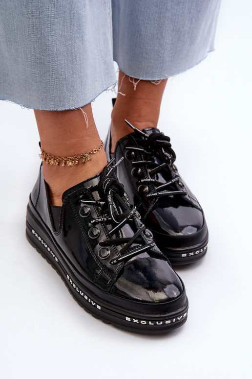 Women's Lace-Up Platform Shoes Genuine Leather S.Barski LR620 Black Women's Lace-Up Platform Shoes Genuine Leather S.Barski LR620 Black