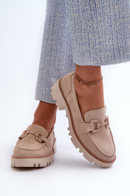 Women's Beige Suede Moccasins with Ornament D&A TW117 Beige Women's Beige Suede Moccasins with Ornament D&A TW117 Beige