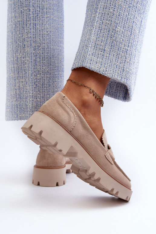Women's Beige Suede Moccasins with Ornament D&A TW117 Beige Women's Beige Suede Moccasins with Ornament D&A TW117 Beige