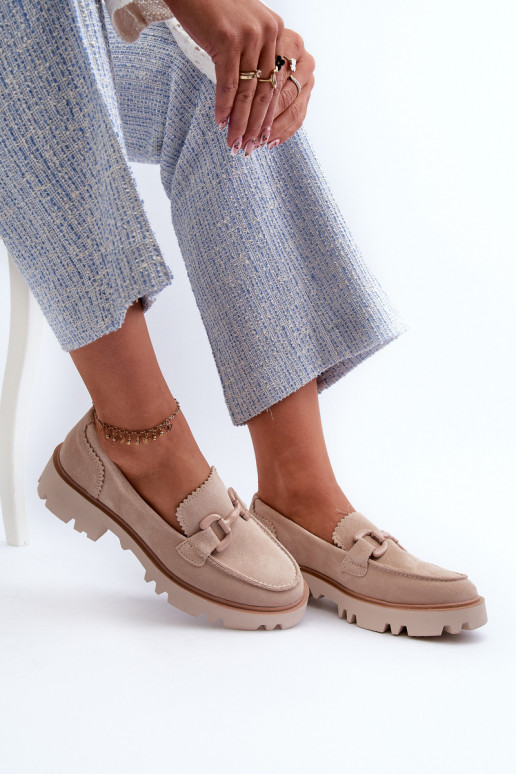 Women's Beige Suede Moccasins with Ornament D&A TW117 Beige Women's Beige Suede Moccasins with Ornament D&A TW117 Beige
