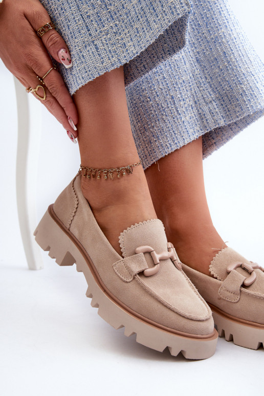 Women's Beige Suede Moccasins with Ornament D&A TW117 Beige Women's Beige Suede Moccasins with Ornament D&A TW117 Beige
