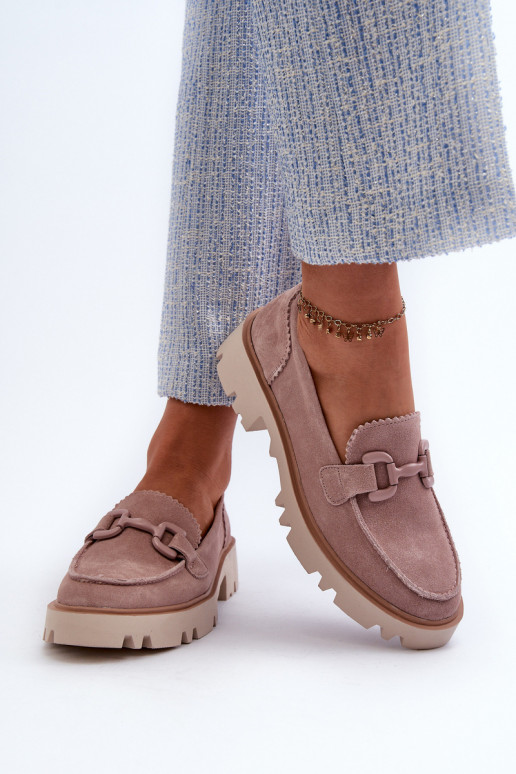 Women's Beige Suede Moccasins with Ornament D&A TW117 Beige Women's Beige Suede Moccasins with Ornament D&A TW117 Beige