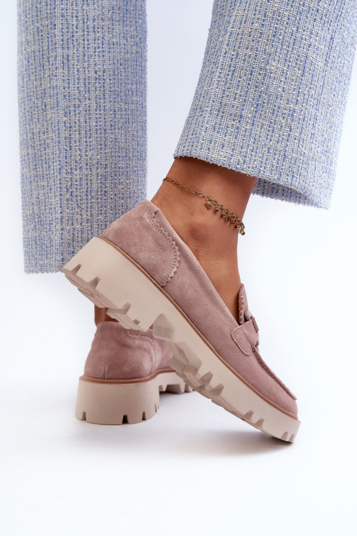 Women's Beige Suede Moccasins with Ornament D&A TW117 Beige Women's Beige Suede Moccasins with Ornament D&A TW117 Beige