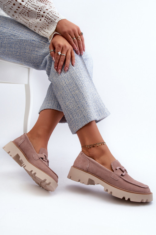 Women's Beige Suede Moccasins with Ornament D&A TW117 Beige Women's Beige Suede Moccasins with Ornament D&A TW117 Beige