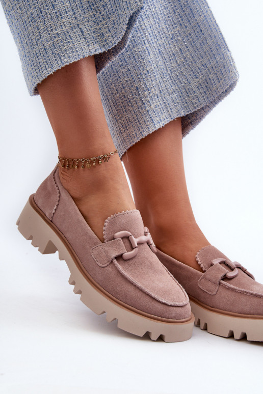 Women's Beige Suede Moccasins with Ornament D&A TW117 Beige Women's Beige Suede Moccasins with Ornament D&A TW117 Beige