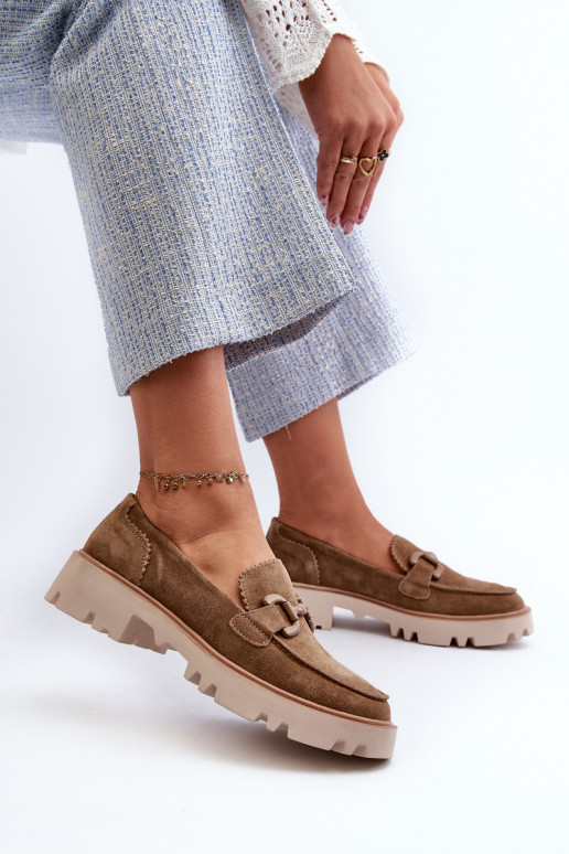 Women's Suede Moccasins with Decoration D&A TW117 Brown Women's Suede Moccasins with Decoration D&A TW117 Brown