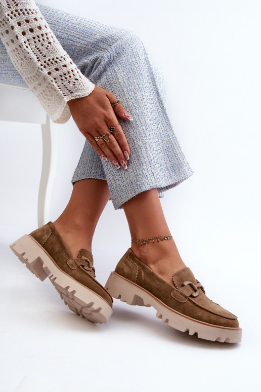 Women's Suede Moccasins with Decoration D&A TW117 Brown Women's Suede Moccasins with Decoration D&A TW117 Brown
