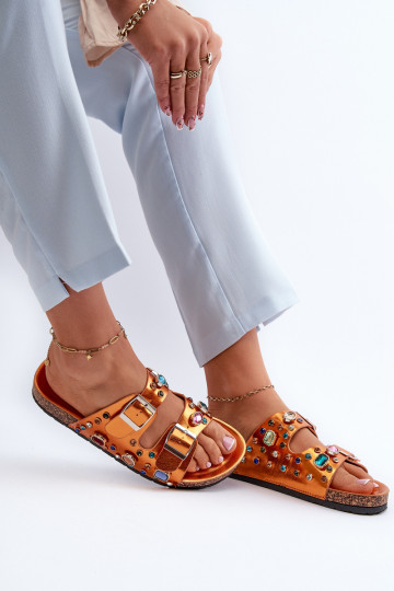 Decorated Women's Flip Flops with Buckles S.Barski MY121 Orange 2