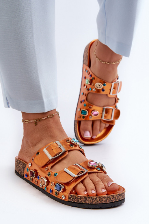 Decorated Women's Flip Flops with Buckles S.Barski MY121 Orange