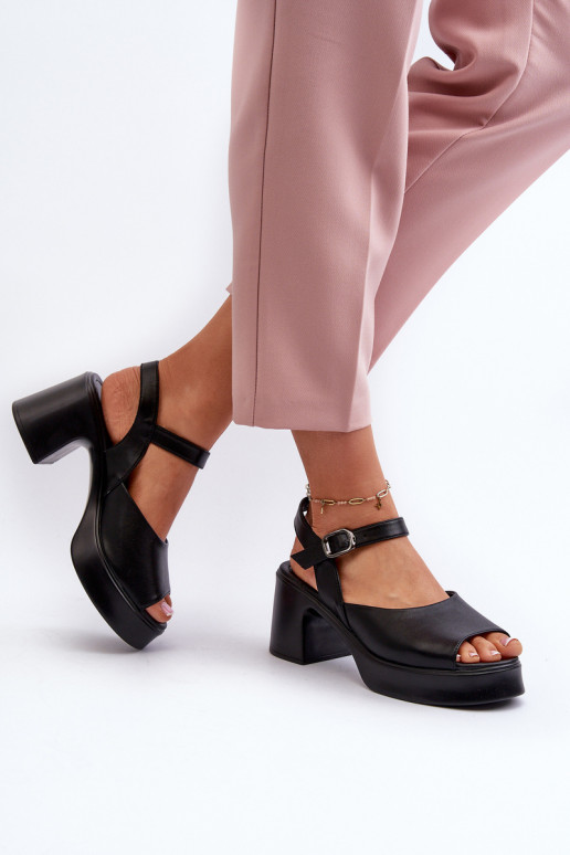 Women's Leather High Heel Sandals Vinceza 66627 Black Women's Leather High Heel Sandals Vinceza 66627 Black