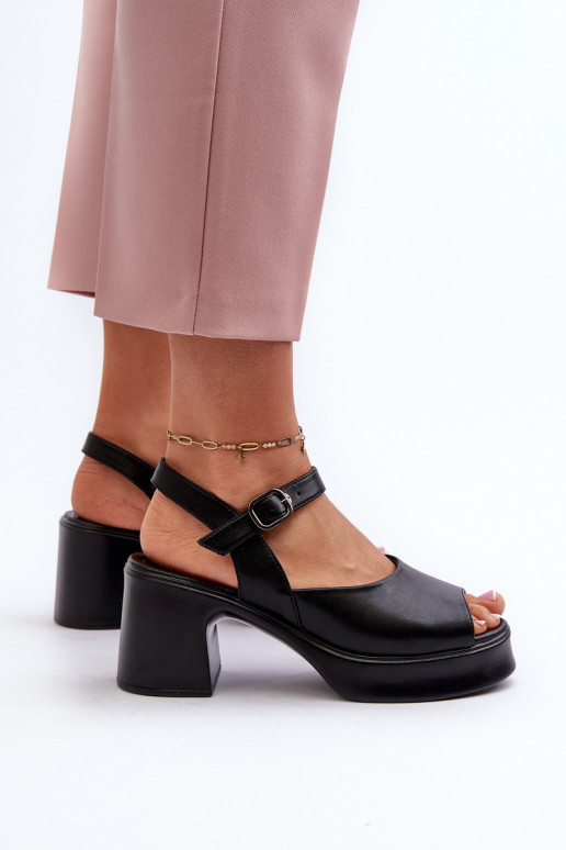 Women's Leather High Heel Sandals Vinceza 66627 Black Women's Leather High Heel Sandals Vinceza 66627 Black