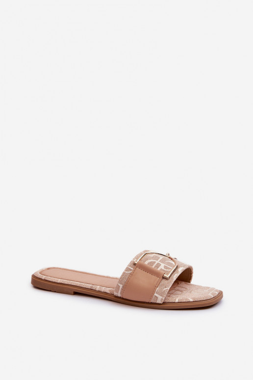 Shiny Women's Flip Flops with Embellishment Beige Taleci Shiny Women's Flip Flops with Embellishment Beige Taleci