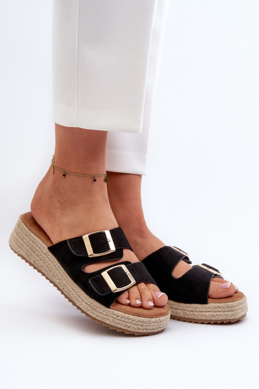Women's black sandals with braided eco suede Zaloemi Women's black sandals with braided eco suede Zaloemi