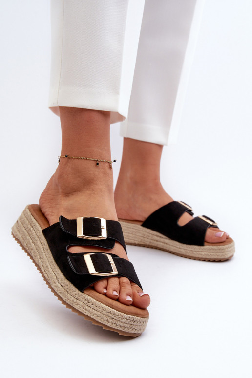 Women's black sandals with braided eco suede Zaloemi Women's black sandals with braided eco suede Zaloemi