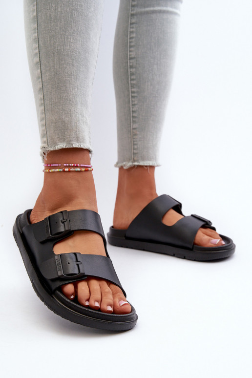 Light Foam Women's Flip Flops With Buckles Big Star NN274A750 Black