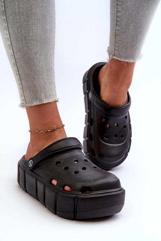 Women's Black Platform Foam Slides Itubia Women's Black Platform Foam Slides Itubia