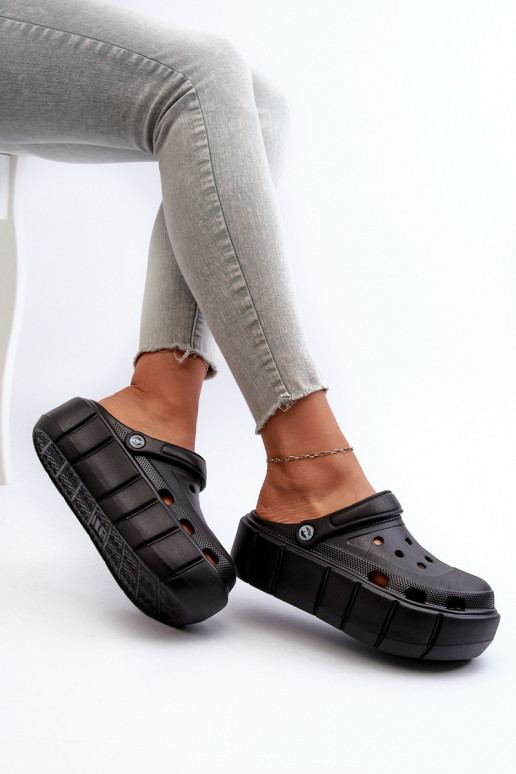 Women's Black Platform Foam Slides Itubia Women's Black Platform Foam Slides Itubia