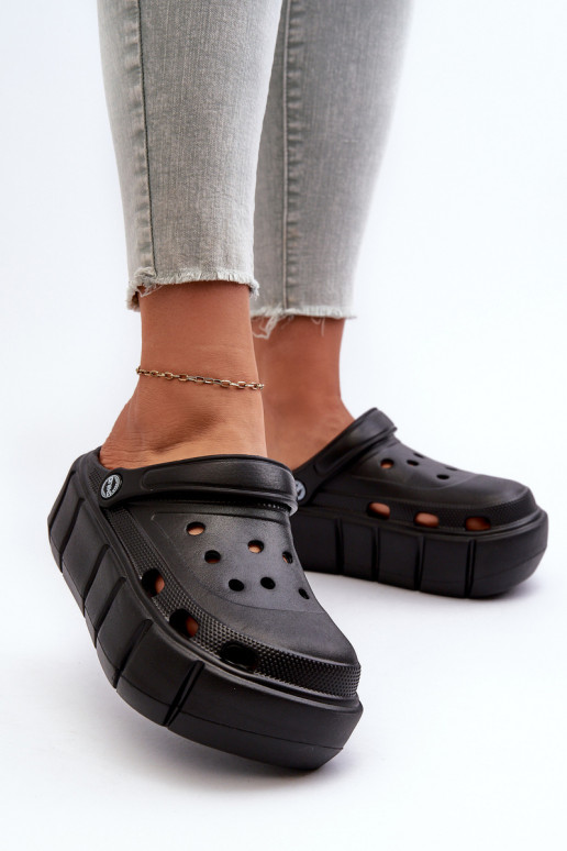 Women's Black Platform Foam Slides Itubia Women's Black Platform Foam Slides Itubia