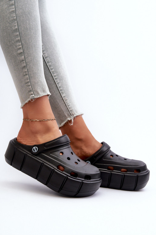 Women's Black Platform Foam Slides Itubia Women's Black Platform Foam Slides Itubia