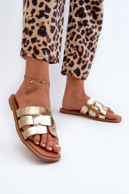 Flat Women's Flip Flops Made of Eco Leather Gold Risamay Flat Women's Flip Flops Made of Eco Leather Gold Risamay