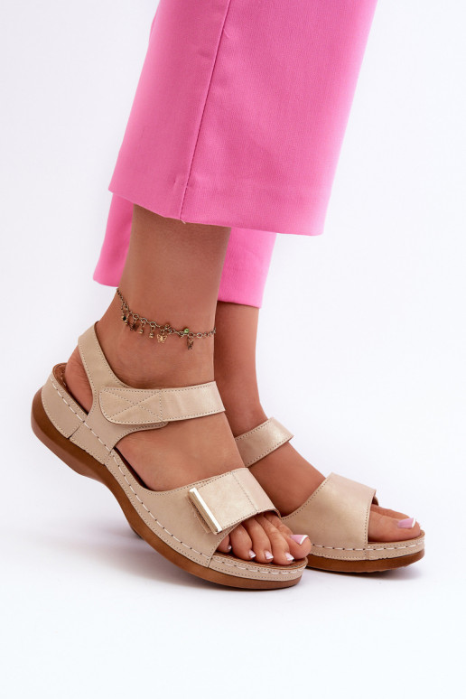 Comfortable Women's Sandals with Velcro Beige Iphiope Comfortable Women's Sandals with Velcro Beige Iphiope