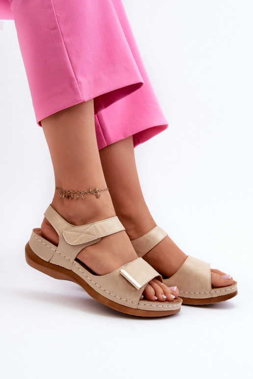 Comfortable Women's Sandals with Velcro Beige Iphiope Comfortable Women's Sandals with Velcro Beige Iphiope