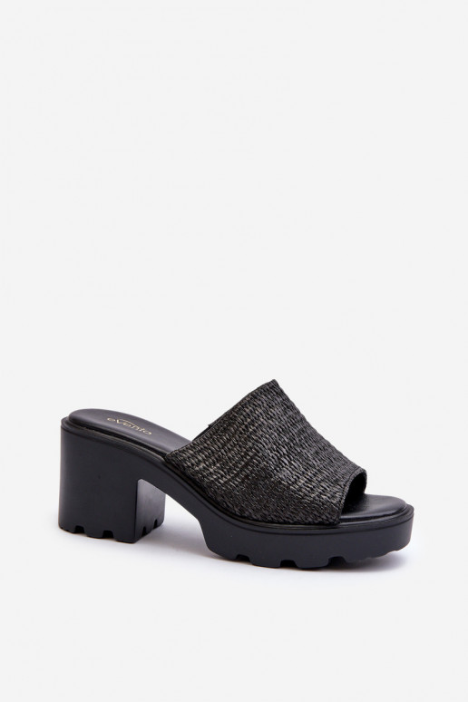 Black Titantha Women's Flip-Flops with Braided High Heel