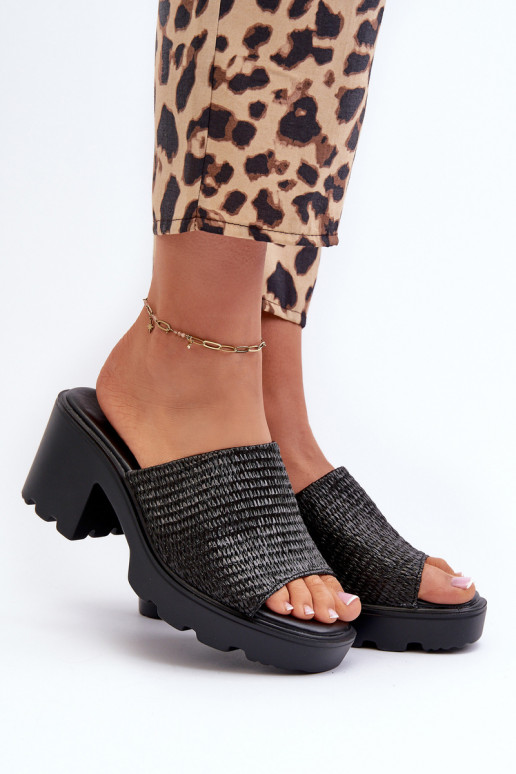 Black Titantha Women's Flip-Flops with Braided High Heel