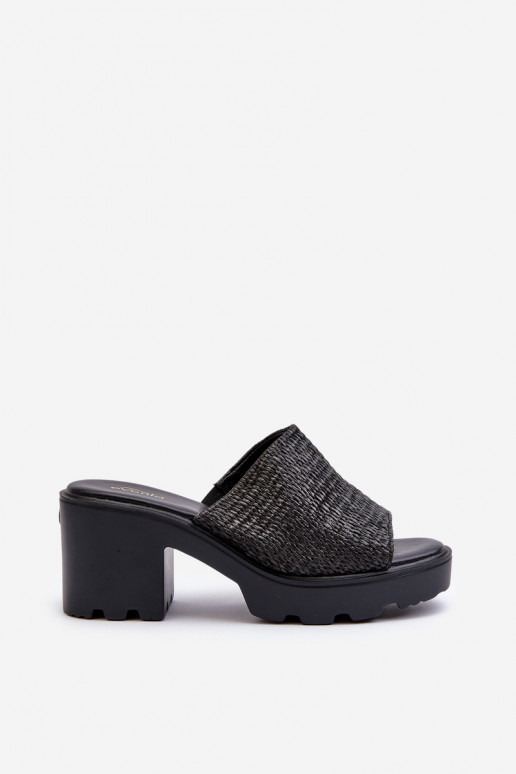 Black Titantha Women's Flip-Flops with Braided High Heel