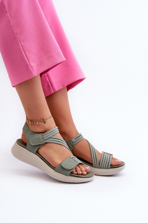 Women's Comfortable Green Velcro Sandals Eladora