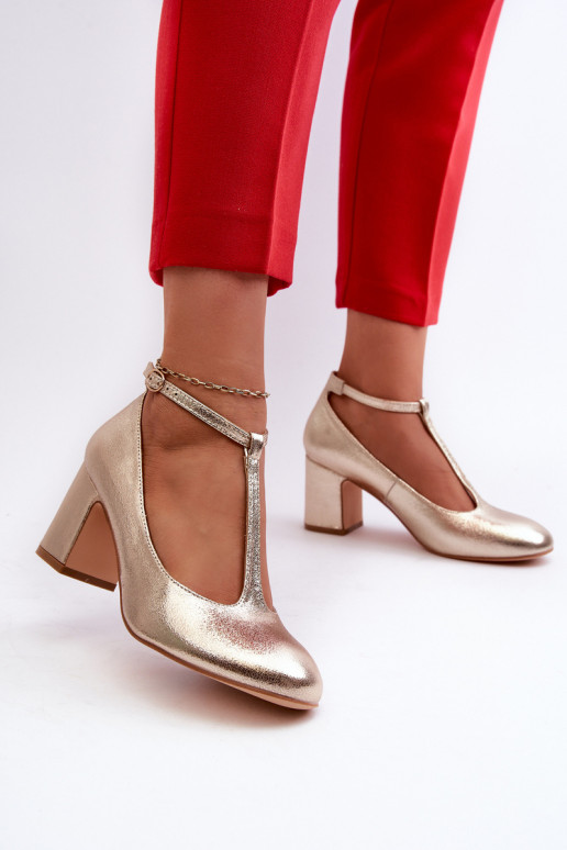 Faux Leather Pumps on Block Heel Gold Raniyah Faux Leather Pumps on Block Heel Gold Raniyah