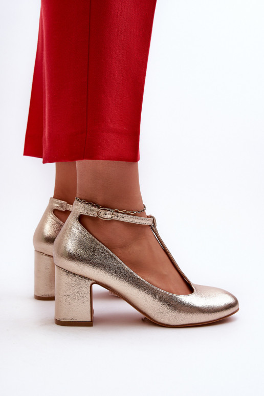 Faux Leather Pumps on Block Heel Gold Raniyah Faux Leather Pumps on Block Heel Gold Raniyah
