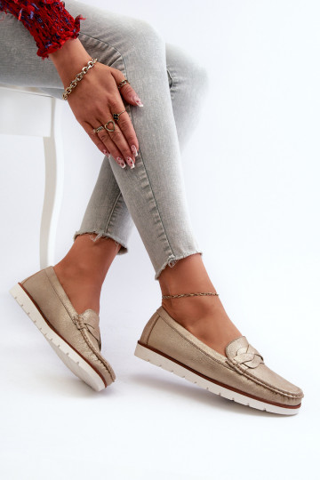 Mokasyny Damskie Z Eko Skóry Złote Nestalia 2