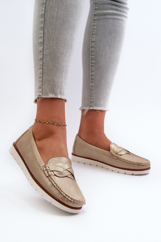 Women's Loafers Made of Eco Leather in Gold Nestalia Women's Loafers Made of Eco Leather in Gold Nestalia