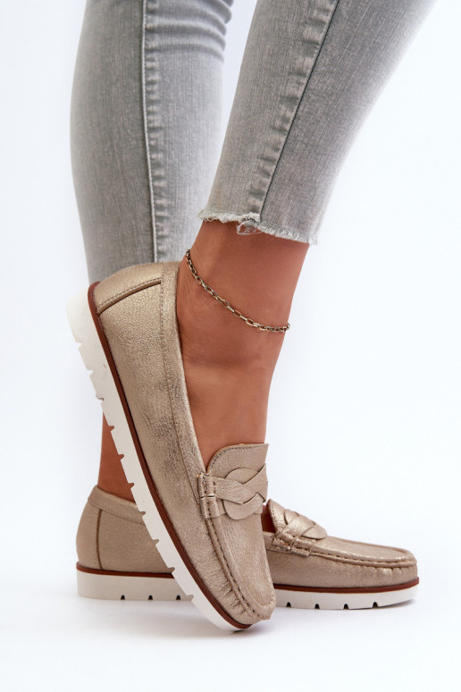 Women's Loafers Made of Eco Leather in Gold Nestalia Women's Loafers Made of Eco Leather in Gold Nestalia