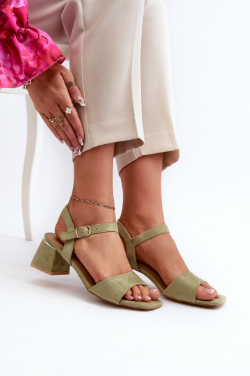 Women's Sandals on a Block Made of Eco Suede, Green Leisha 2