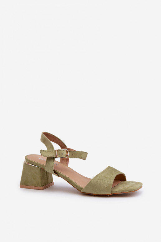 Women's Sandals on a Block Made of Eco Suede, Green Leisha Women's Sandals on a Block Made of Eco Suede, Green Leisha