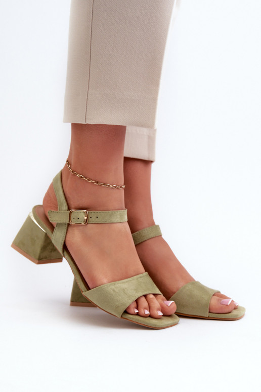 Women's Sandals on a Block Made of Eco Suede, Green Leisha Women's Sandals on a Block Made of Eco Suede, Green Leisha