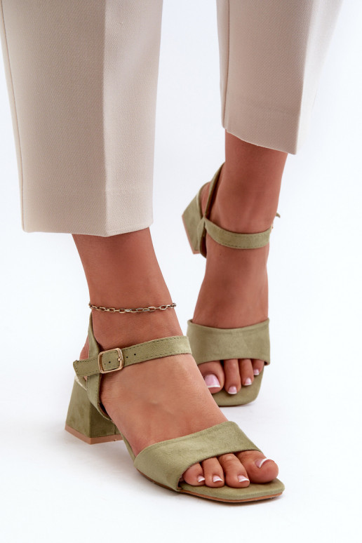 Women's Sandals on a Block Made of Eco Suede, Green Leisha Women's Sandals on a Block Made of Eco Suede, Green Leisha