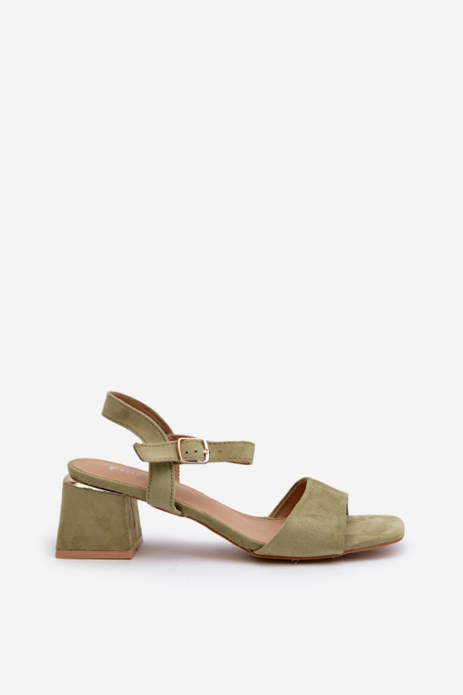 Women's Sandals on a Block Made of Eco Suede, Green Leisha Women's Sandals on a Block Made of Eco Suede, Green Leisha
