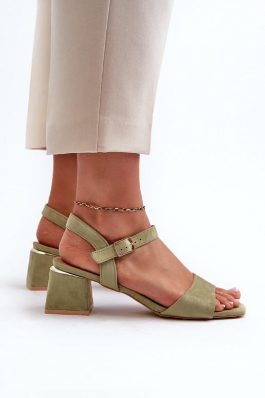 Women's Sandals on a Block Made of Eco Suede, Green Leisha Women's Sandals on a Block Made of Eco Suede, Green Leisha