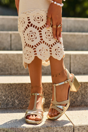 Women's High Heel Sandals in Gold Faux Leather Lyana 2