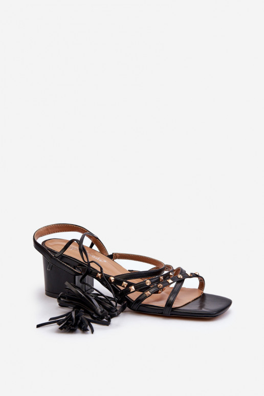 Lace-up Sandals with Low Heels Adorned with Studs Black Chrisele Lace-up Sandals with Low Heels Adorned with Studs Black Chrisele