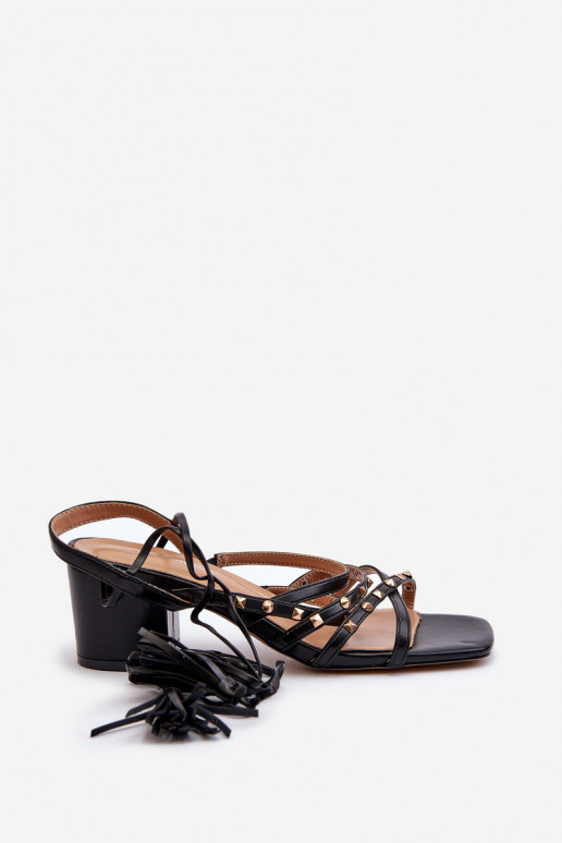 Lace-up Sandals with Low Heels Adorned with Studs Black Chrisele Lace-up Sandals with Low Heels Adorned with Studs Black Chrisele
