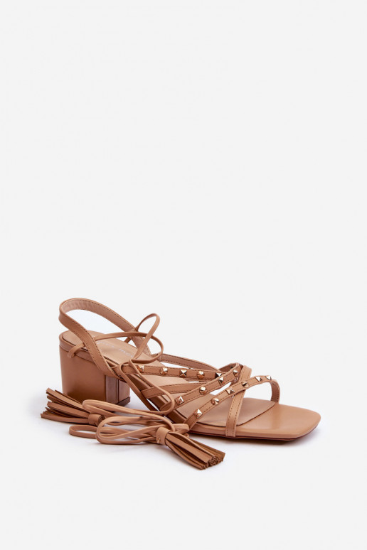 Lace-up sandals with low heels embellished with studs Camel Chrisele Lace-up sandals with low heels embellished with studs Camel Chrisele